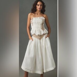 NWT By Anthropologie Linen Jacquard Basque-Waist Culottes Wide Leg Pants